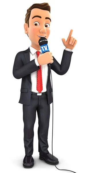 3D affärsman reporter med mikrofon — Stockfoto