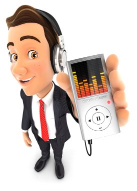 3D işadamı mp3 çalar müzik dinleme