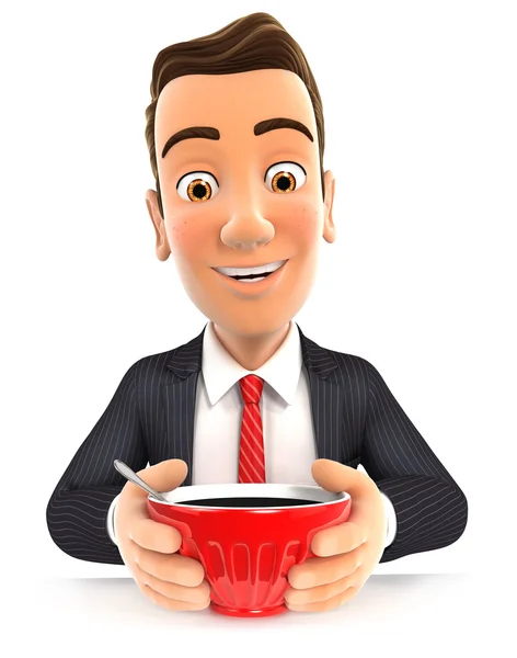 3D-Geschäftsmann trinkt eine Tasse Kaffee — Stockfoto