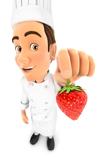 3D-chef-kok met een aardbei — Stockfoto