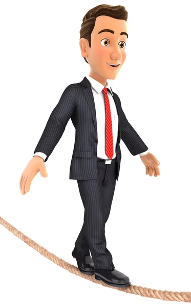3D zakenman lopen op een touw — Stockfoto