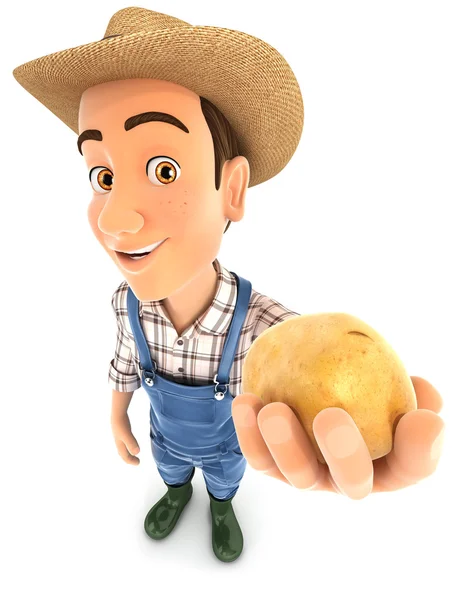 3d farmer holding a potato — Stock Photo, Image