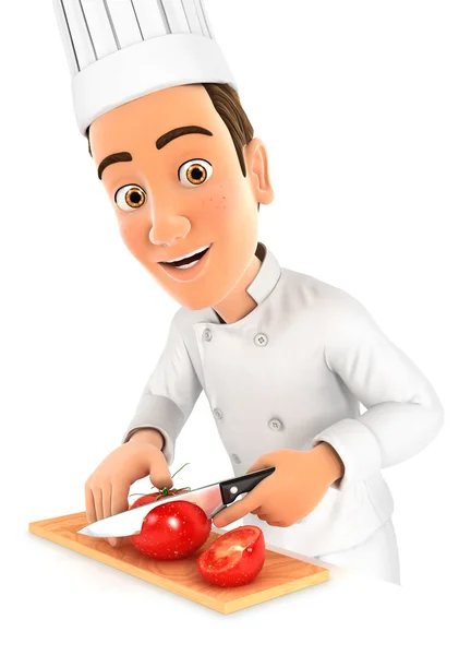 3D-chef-kok, snij een tomaat — Stockfoto