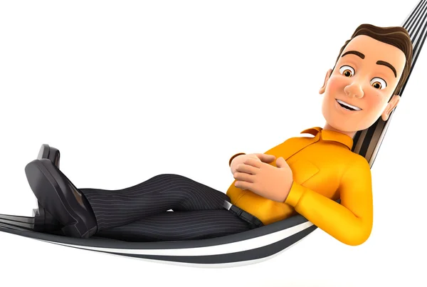 3d homem relaxante em uma rede — Fotografia de Stock