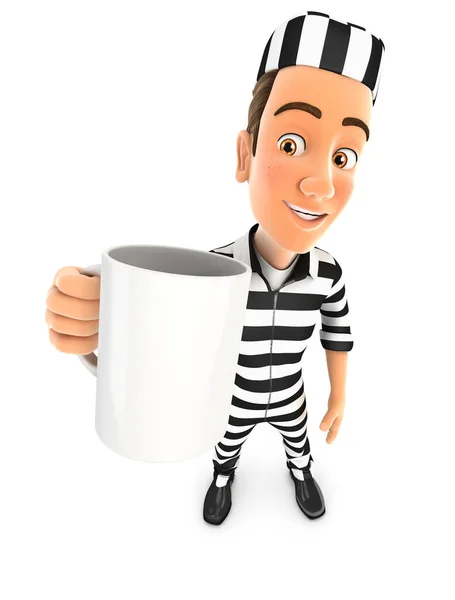 3D受刑者はカップで立って 隔離された白い背景を持つイラスト — ストック写真