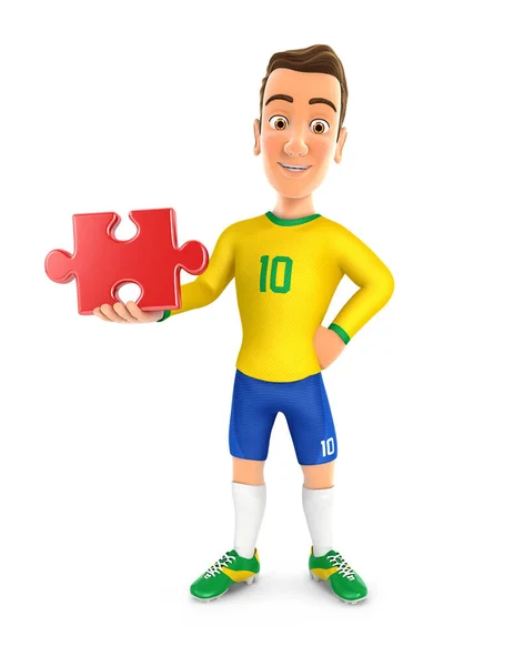 3Dサッカー選手黄色ジャージー立ってパズルのピース 孤立した白の背景とイラスト — ストック写真