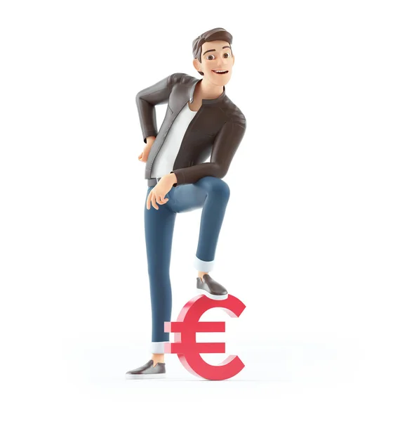Kreskówka Człowiek Stopa Euro Znak Ilustracja Izolowana Białym Tle — Zdjęcie stockowe