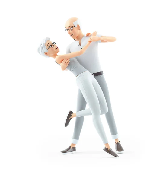 3D老年男子与女子共舞 以白色背景为背景的图解 — 图库照片