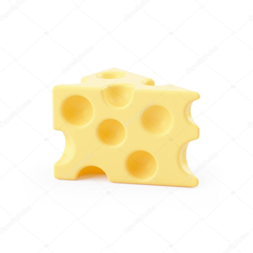 3d illustration of piece of cheese, illustration isolated on white background