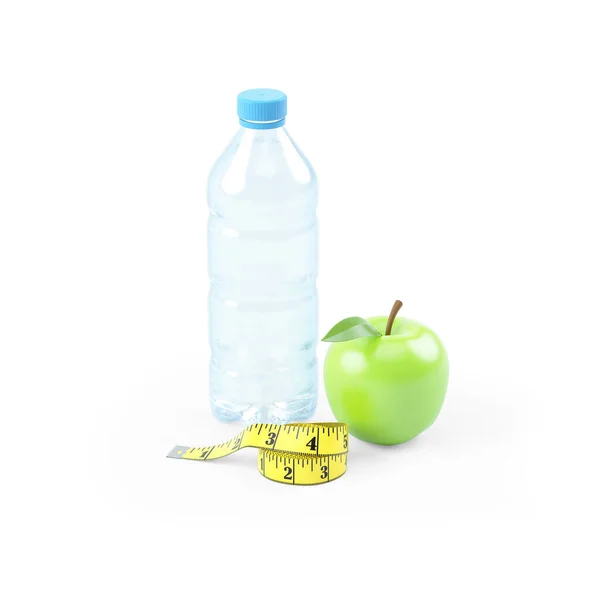 Illustration Water Bottle Apple Measuring Tape Illustration Isolated White Background — Stock Photo, Image