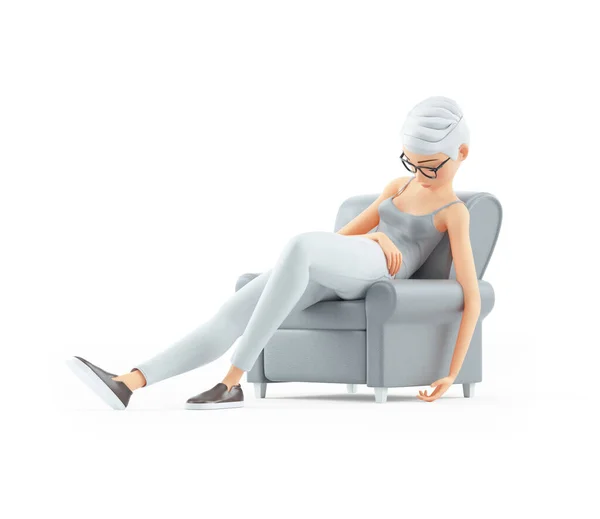 Femme Âgée Dormant Dans Fauteuil Illustration Isolée Sur Fond Blanc — Photo