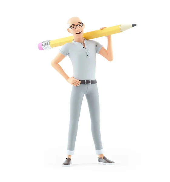 老年人肩扛铅笔3D 白色背景上孤立的图解 — 图库照片