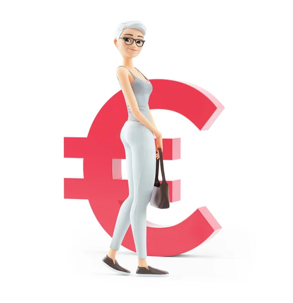 Femme Âgée Devant Signe Euro Illustration Isolée Sur Fond Blanc — Photo