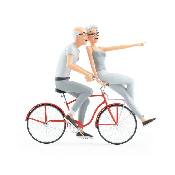 Senior Man Woman Riding Bike Together Illustration Isolated White Background — Stock Photo, Image