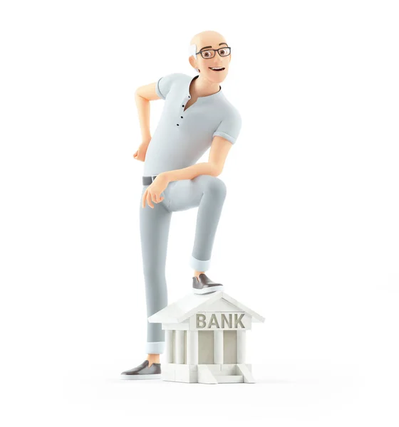 Senior Man Foot Bank Building Icon Illustration Isolated White Background — Stock Photo, Image
