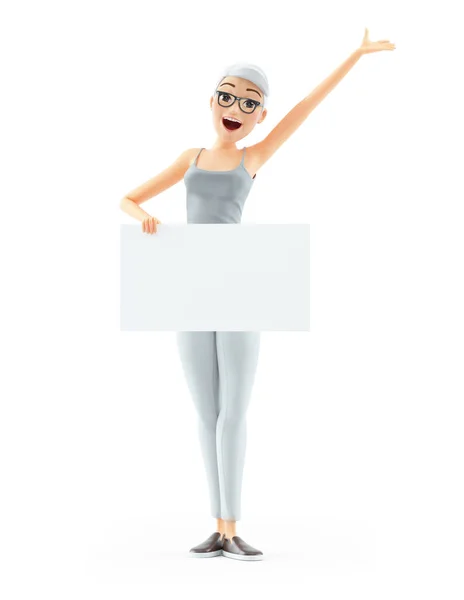 Šťastný Senior Žena Drží Plakát Ilustrace Izolované Bílém Pozadí — Stock fotografie