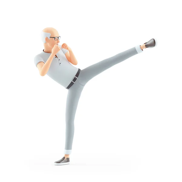 Senior Man Karate Kick Illustration Isoliert Auf Weißem Hintergrund — Stockfoto