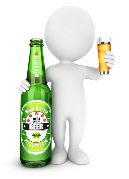 3d personas blancas botella de cerveza — Foto de Stock