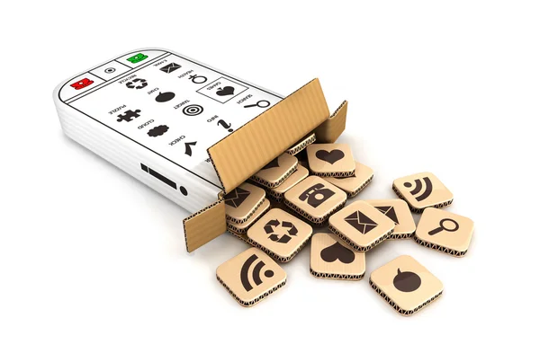 3d smartphone cardboard box — Stock Photo, Image