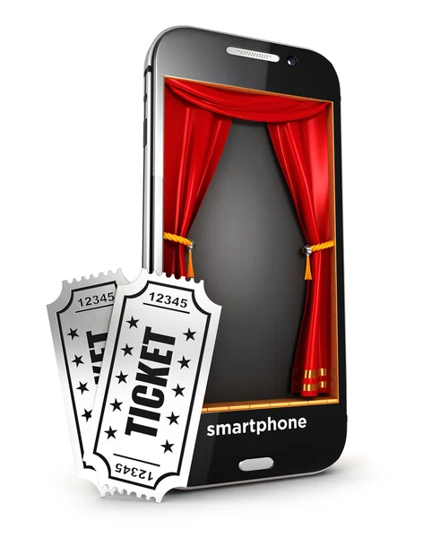 Estágio de smartphone 3d e bilhetes — Fotografia de Stock