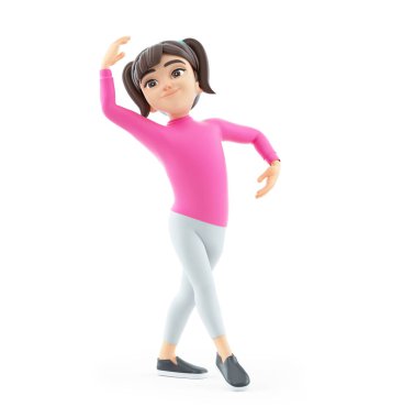 3D kız bale pozu, beyaz arka planda izole edilmiş illüstrasyon