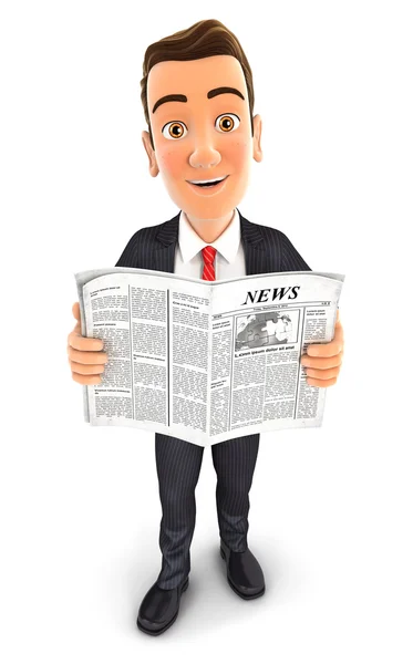 3d businessman newspaper — Stock Photo, Image