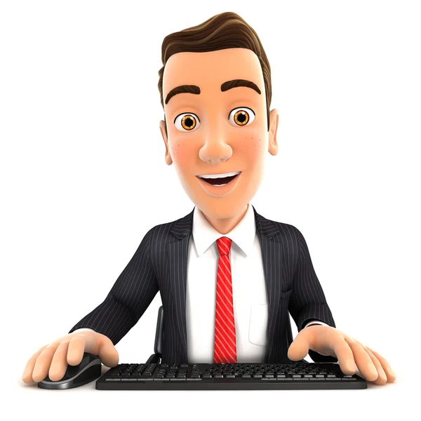 3d businessman looking at his computer — Stock Photo, Image