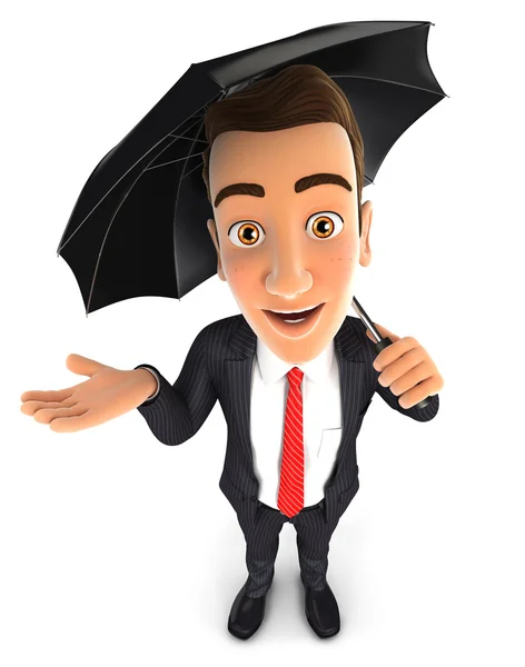 3D-Geschäftsmann mit Regenschirm — Stockfoto
