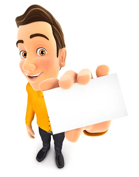 3d hombre con tarjeta de visita — Foto de Stock