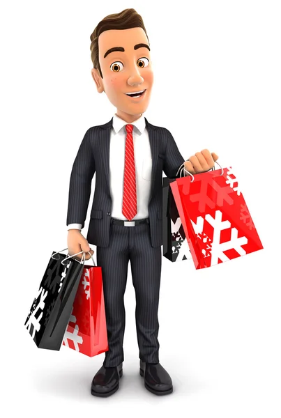 3d businessman carrying shopping bags — Stock Photo, Image