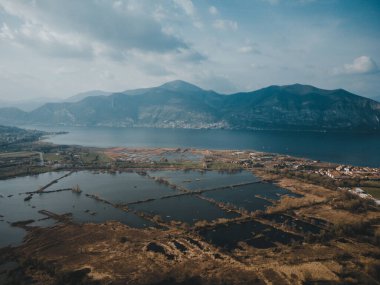 view on the lake from the drone clipart