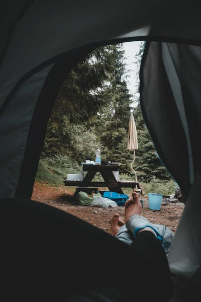 Fantástico Día Camping Una Tienda Campaña — Foto de Stock