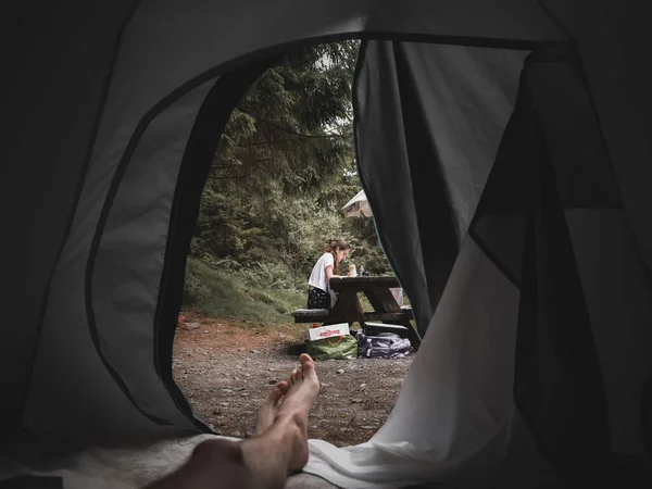 Dia Acampamento Fantástico Uma Tenda — Fotografia de Stock