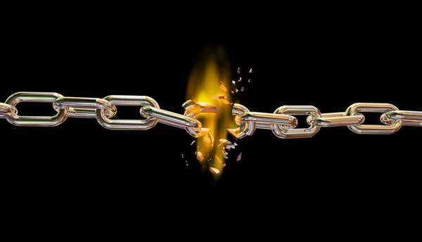 Chain Breaking Outbreak Fire Hot Flames Pieces Isoaled White Background — Stock Photo, Image