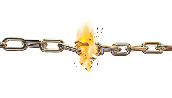 Chain Breaking Outbreak Fire Hot Flames Pieces Isoaled White Background — Stock Photo, Image