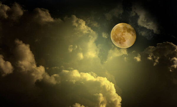 Moon in the night sky clouds isolated