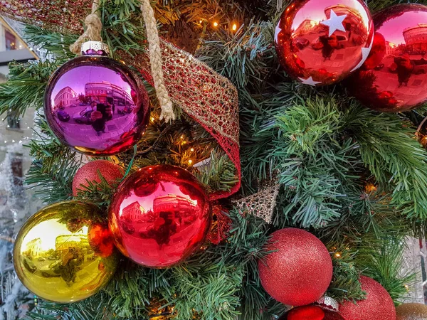 Natale Palla Natale Abeti Colori Chiari Sfondo — Foto Stock