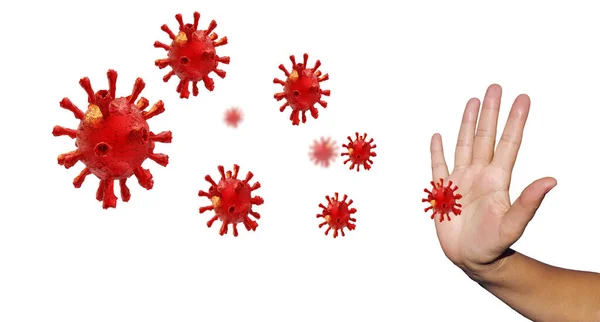 Covid Coronavirus Stoppa Kampen Skydda Hand Isolerad Rendering — Stockfoto