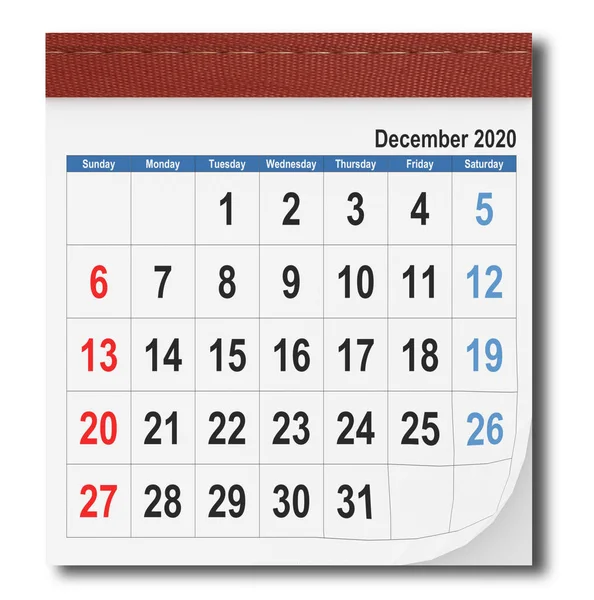 Kalender Kulit December 2020 Top View Background Rendering — Stok Foto