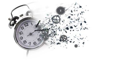 end time life destruction bad feeling psychology clock gears parts explosion finish isolated  - 3d rendering clipart