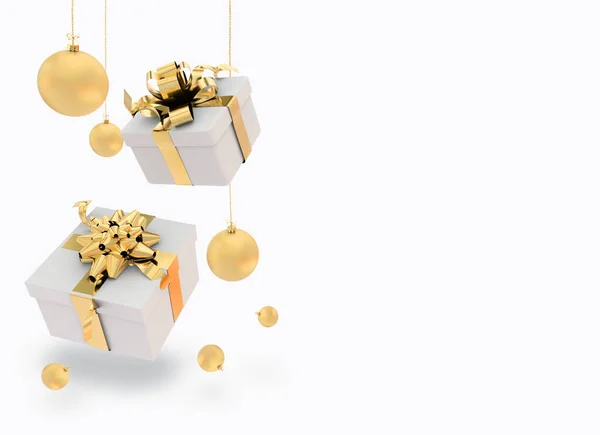 Noel balosu hediye kutusu, altın sarısı beyaz perde arkasından düşüyor.