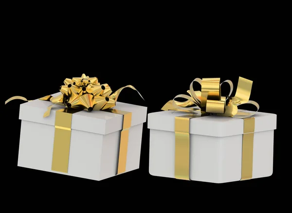 礼品盒孤立金丝带背景 3D渲染 — 图库照片
