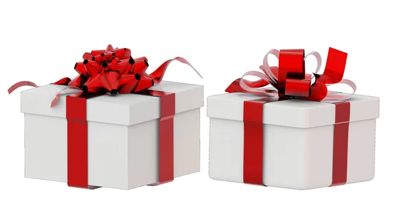 礼品盒红色缎带 白色背景隔离2 3D渲染 — 图库照片