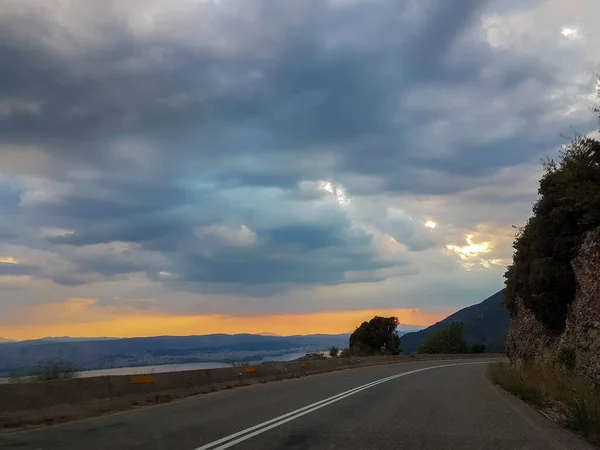 Ioannina Mitsikeli Carretera Montaña Colores Noche Griego — Foto de Stock