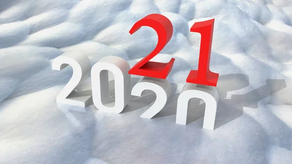 2021 Pushes 2020 Snow Happy New Year Change First Year — Stock Photo, Image