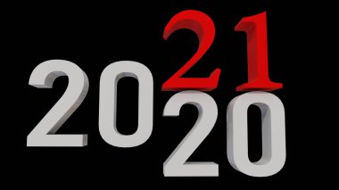 2021 itme 2020 kırmızı ve beyaz 20 rakam siyah arkaplan yeni yıl - 3D görüntüleme