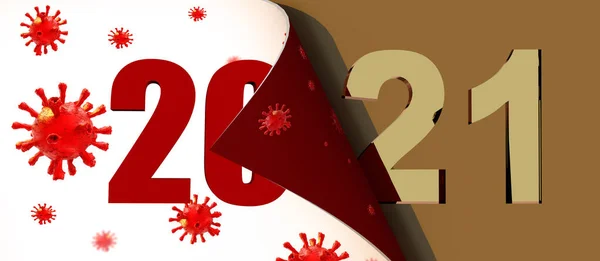 2021 2020 Zmiana Strony Kolei Covid Wirus Coronavirus Złoty Nowy — Zdjęcie stockowe
