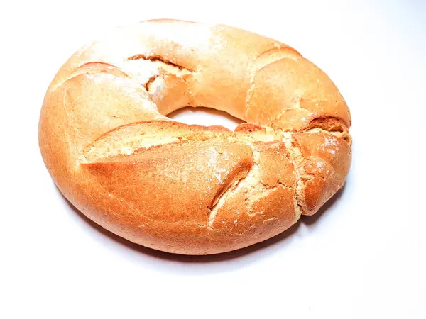 Brood Ronde Cirkel Geïsoleerd Gebakken Een — Stockfoto