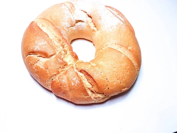 Bröd Runda Cirkel Isolerad Bakade — Stockfoto