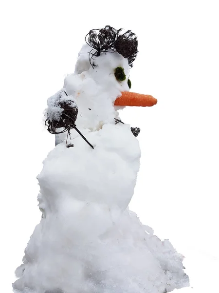 Schneemann Schnee Karotte Hände Haare Winter Wetter Isoliert — Stockfoto